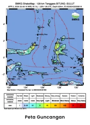 (UPDATE) Gempa bumi M 7,6 di Kota Bitung: Seorang Warga Meninggal Dunia dan Beberapa Infrastruktur Rusak